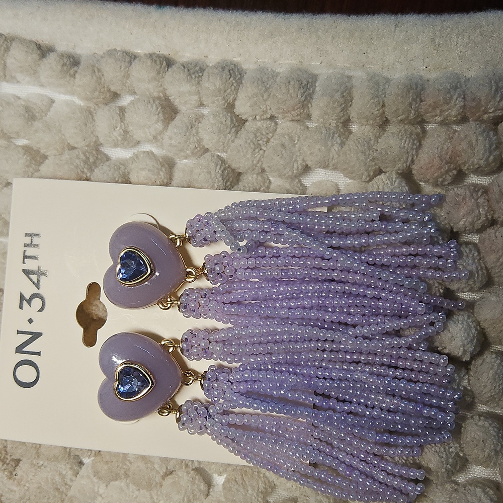 New ON·34TH Purple and goldtone Heart Dangle Earrings